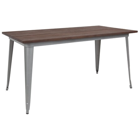 Flash Furniture Rectangle Silver Metal Table, 30.25" x 60", 30.25" W, 60" L, 30.5" H, Wood Top, Wood Grain CH-61010-29M1-SIL-GG