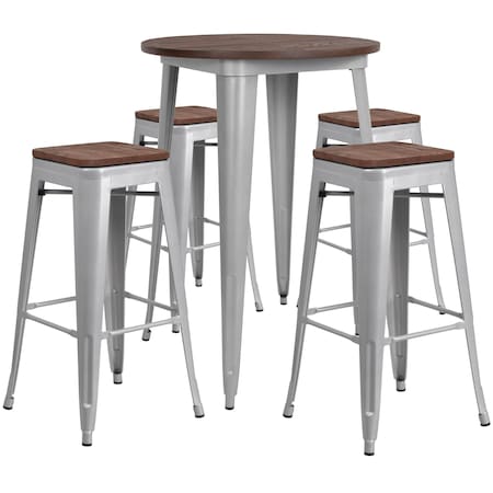 Flash Furniture Round Silver Metal Bar Set, 30 CH-WD-TBCH-12-GG