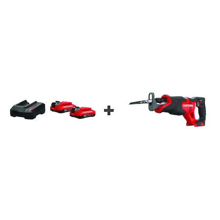 Craftsman Battery Starter Kit, Bonus Recip Saw, 20V CMCB202-2CK, CMCS300B