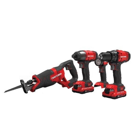 Craftsman V20Cordless4ToolComboKit, (2)2.0Ah CMCK400D2