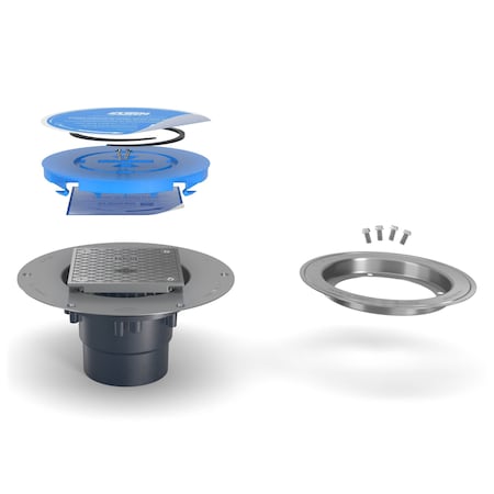 Zurn PVC; Deck Plate, Clamp: Stainless Steel, Strainer: Square, Floor Cleanout CO2-PV3-ST-CC