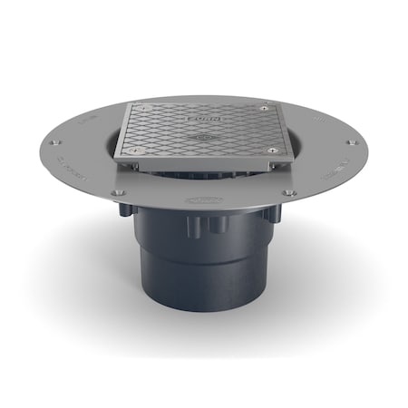 Zurn PVC; Deck Plate: Stainless Steel, Strainer: Square, Floor Cleanout CO2-PV3-ST-SS