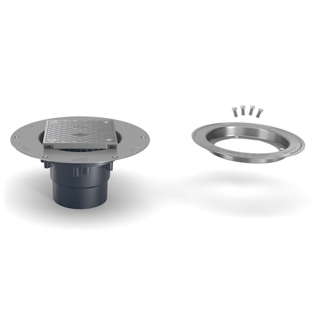 Zurn PVC; Deck Plate, Clamp: Stainless Steel, Strainer: Square, Floor Cleanout CO2-PV3-ST-SS-CC