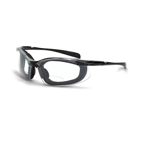 Crossfire Bifocal Safety Glasses, Crystal Black 2.5 Diopter, Clear Lens 84425