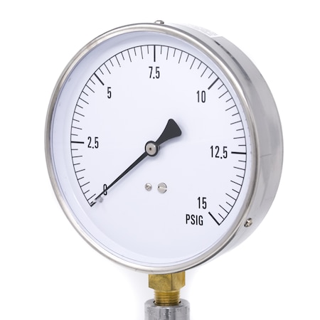 Pic Gauges Contractor Gauge, 4-1/2", 0/15 psi, 1/4", 4 1/2 in Dial, 1/4 in NPT Lower Location CONTRACTOR-4LB