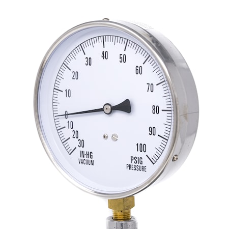 Pic Gauges Contractor Gauge, 4-1/2", 30/0/100psi, 1/4", 4 1/2 in Dial, 1/4 in NPT Lower Location CONTRACTOR-4LCE
