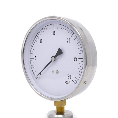 Pic Gauges Contractor Gauge, 4-1/2", 0/30 psi, 1/4", 4 1/2 in Dial, 1/4 in NPT Lower Location CONTRACTOR-4LC