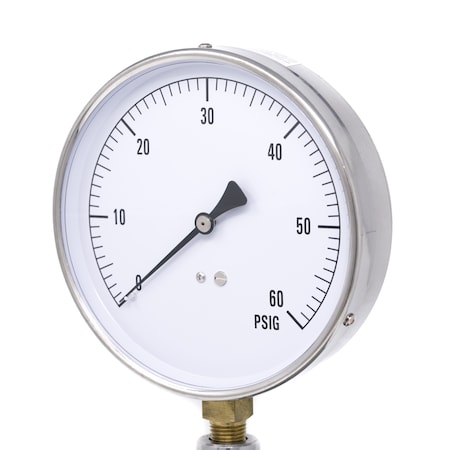 Pic Gauges Contractor Gauge, 4-1/2", 0/60 psi, 1/4", 4 1/2 in Dial, 1/4 in NPT Lower Location CONTRACTOR-4LD