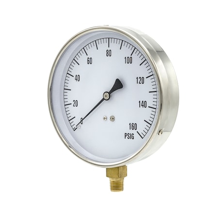 Pic Gauges 4 1/2 in Dial, 1/4 in NPT Lower Location, Stainless Steel Case Material CONTRACTOR-4LF