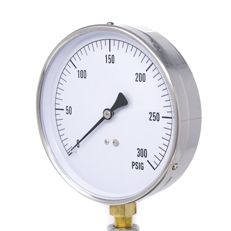 Pic Gauges Contractor Gauge, 4-1/2", 0/300 psi, 1/4", 4 1/2 in Dial, 1/4 in NPT Lower Location CONTRACTOR-4LH