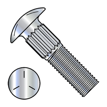 Zoro Select Carriage Bolt, Ribbed Neck, 1 in L, Steel, Zinc Plated, 700 PK 3716CR5