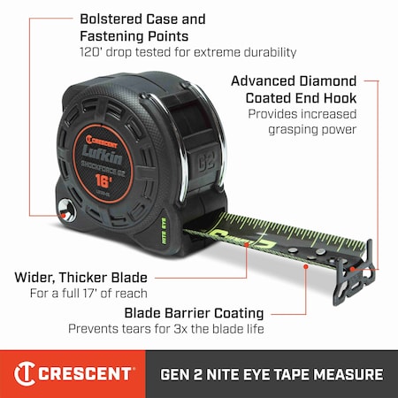 Crescent 1-1/4" x 16' Shockforce Nite Eye G2 Tape Measure L1216B-02