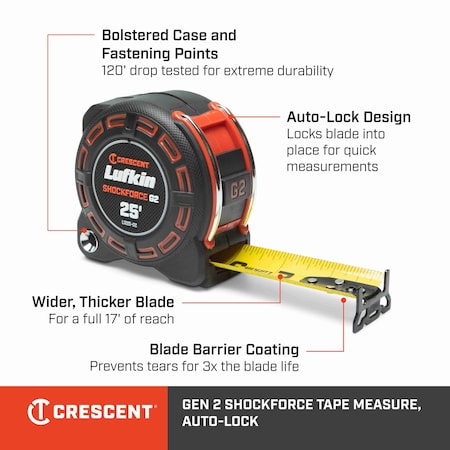Crescent 1-1/4" x 25' Shockforce G2 Auto-Lock Tape Measure L1225AL-02