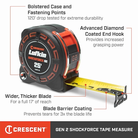 Crescent 1-1/4" x 25' Shockforce G2 Tape Measure L1225-02
