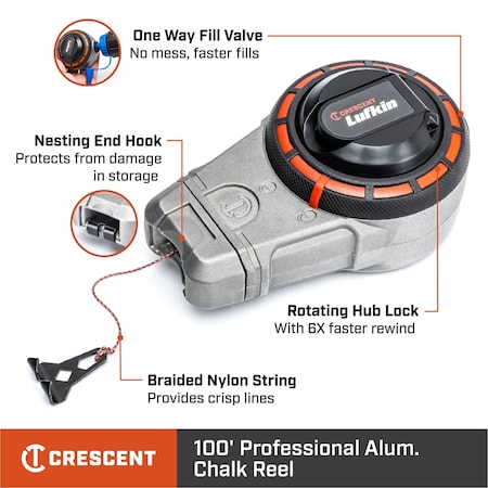 Crescent 100' Professional Aluminum Chalk & Reel with Blue Chalk CLA100B