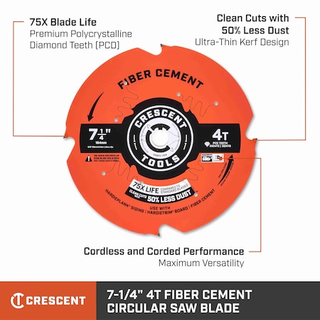 Crescent 7-1/4" x 4-Tooth Fiber Cement Circular Saw Blade CSBFC-704