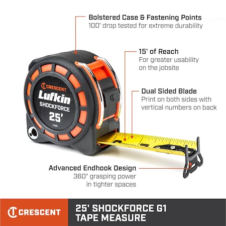 Crescent 1-3/16" x 25' Shockforce G1 Dual Sided Tape Measure L1125-02