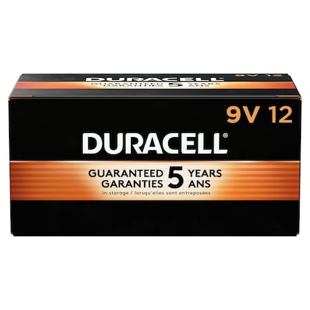 Duracell Coppertop 9V Alkaline Battery, 9V DC, PK12 MN1604BKD