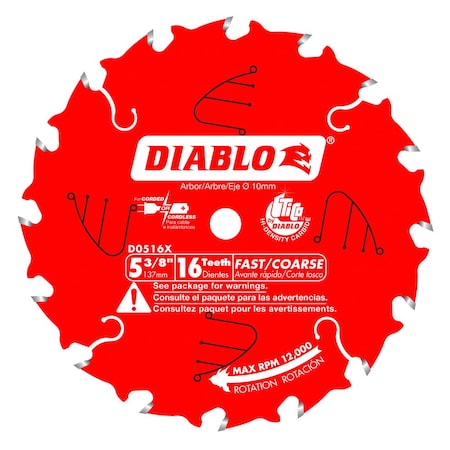 Diablo CircularSawBlade, Carbide, Dia:5 3/8" D0516X