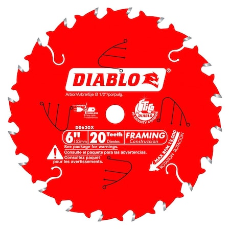 Diablo Trim Saw Blade, 6 in dia, 20 Tooth D0620X