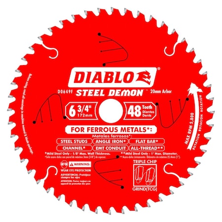 Diablo CircularSawBlade, Carbide, Dia:6.75" D0649F