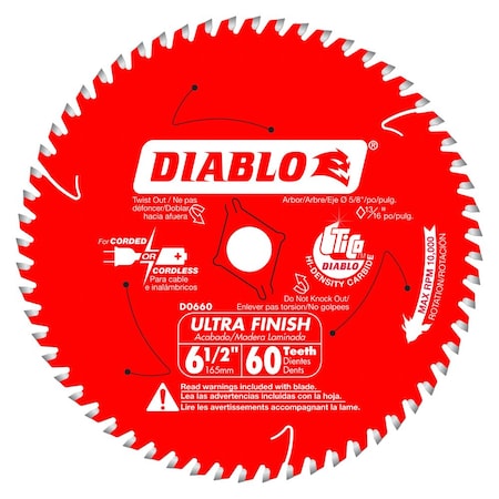 Diablo Circular Saw Blade, Carbide, Dia 6.5 in D0660X
