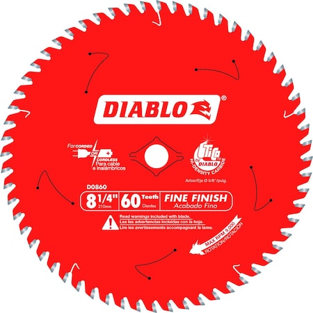 Diablo Circular Saw Blade, Carbide, Dia 8.25 in D0860X