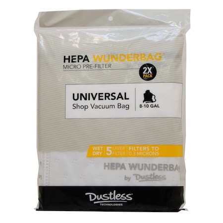 Dustless Technologies Universal Wet/Dry Vac HEPA, 8-10 gal, PK2 D1344