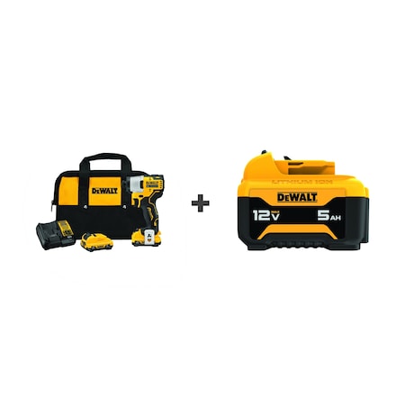 Dewalt Impact Driver, 1/4 In Hex, 12VDC DCF801F2 / DCB126
