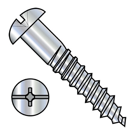 Zoro Select Wood Screw, #14, 1-1/2 in, Zinc Plated Steel Round Head Combination Phillips/Slotted Drive, 1000 PK 1424DCR
