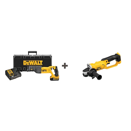 Dewalt Cordless ReciprocatIng Saw Kit, 7.4 lb., 20V Max w/ Angle Grinder, 4-1/2 in Wheel Diameter DCS380P1/DCG412B