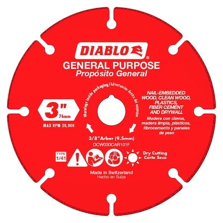 Diablo Tools 3 Inch Carbide Grit Cut Off Wheel for Multi Materials - DCW030CAR101F
