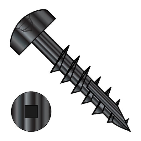 Zoro Select Wood Screw, #6, 1-1/4 in, Black Oxide Steel Pan Head Square Drive, 7000 PK 0620DFQP17B