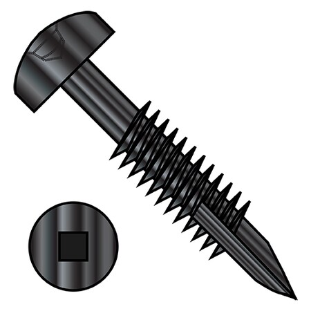 Zoro Select Wood Screw, #6, 1-1/4 in, Black Oxide Steel Pan Head Square Drive, 7000 PK 06F20DFQP17B