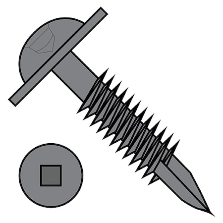 Zoro Select Wood Screw, #7, 1-1/4 in, Plain Stainless Steel Flange Round Head Square Drive, 8000 PK 07F20DFQRW7P