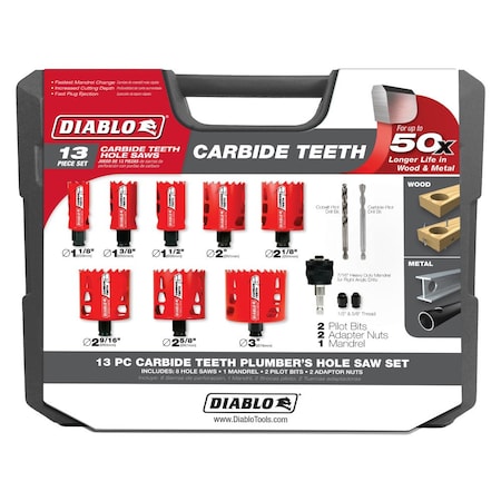 Diablo Carbide Plumbers Hole Saw Set, 13 pcs DHS13SPLCT