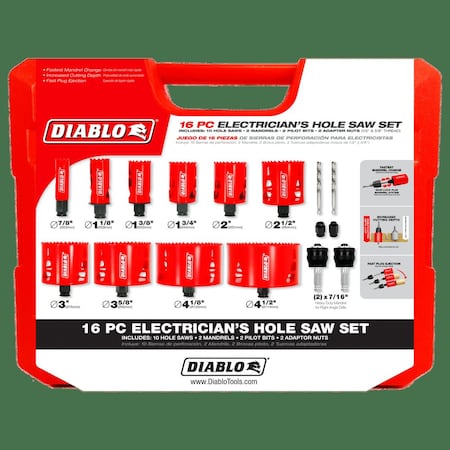 Diablo Bi-Metal Electrical Hole Saw Set, 16 pcs. DHS16SEL