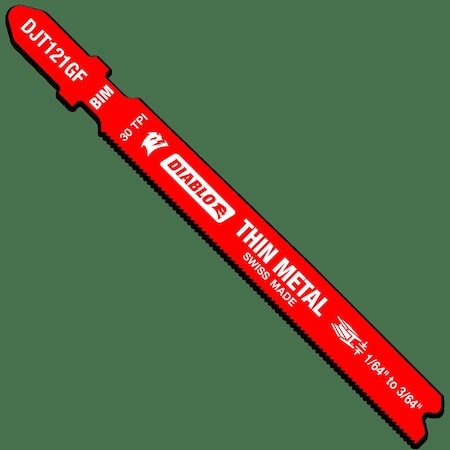 Diablo JigsawBlade, L:3.625", Bi-Metal, PK5, TPI:30 DJT121GF5