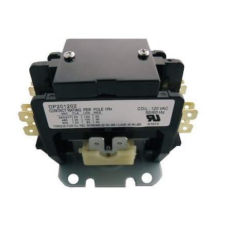 Supco Contactor, 20A, 120V, 2 Pole DP201202