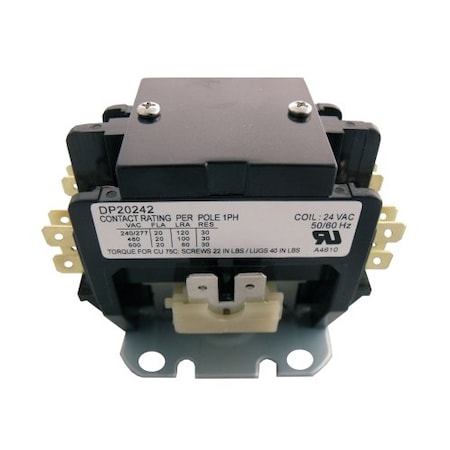 Supco Contactor, 20A, 24V, 2 Pole DP20242