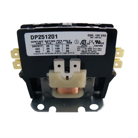 Supco Contactor, 25A, 120V, 1.5 Pole DP251201