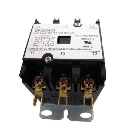 Supco Contactor, 25A, 240V, 3 Pole DP252403