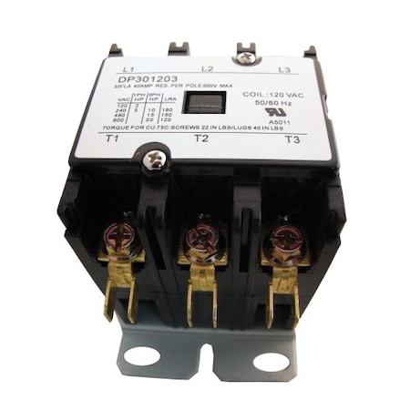 Supco Contactor, 30A, 120V, 3 Pole DP301203