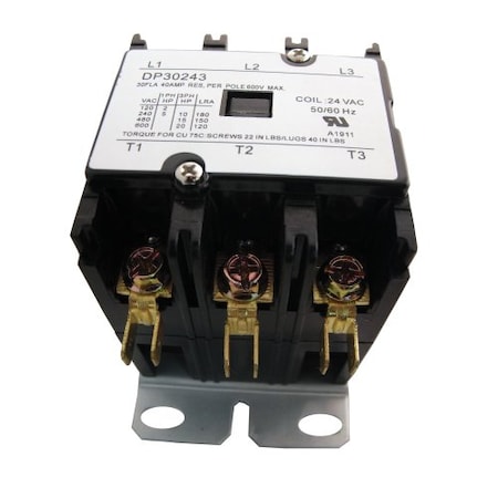 Supco Contactor, 30A, 24V, 3 Pole DP30243