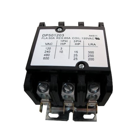 Supco Contactor, 50A, 120V, 3 Pole DP501203