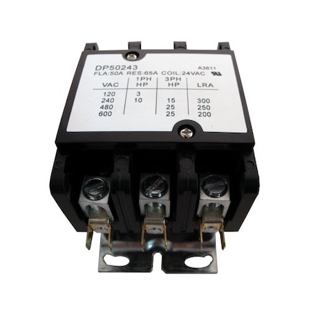 Supco Contactor, 50A, 24V, 3 Pole DP50243