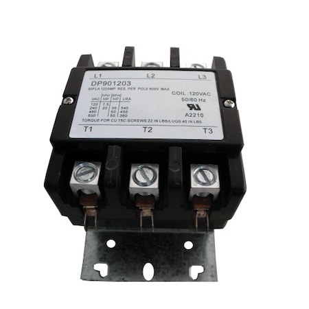 Supco Contactor, 90A, 120V, 3 Pole DP901203
