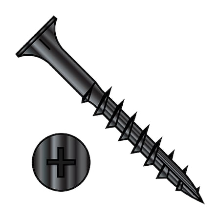 Zoro Select Wood Screw, #10, 4 in, Black Steel Flat Head Phillips Drive, 500 PK 1064DPF17B