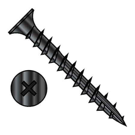 Zoro Select Wood Screw, #9, 1 in, Black Oxide Carbon Steel Flat Head Phillips Drive, 3000 PK 0916DPF17NNB