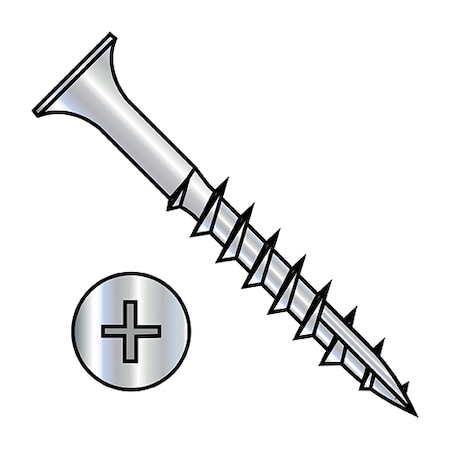 Zoro Select Wood Screw, #6, 1-1/4 in, Zinc Plated Carbon Steel Flat Head Phillips Drive, 7000 PK 0620DPF17NN